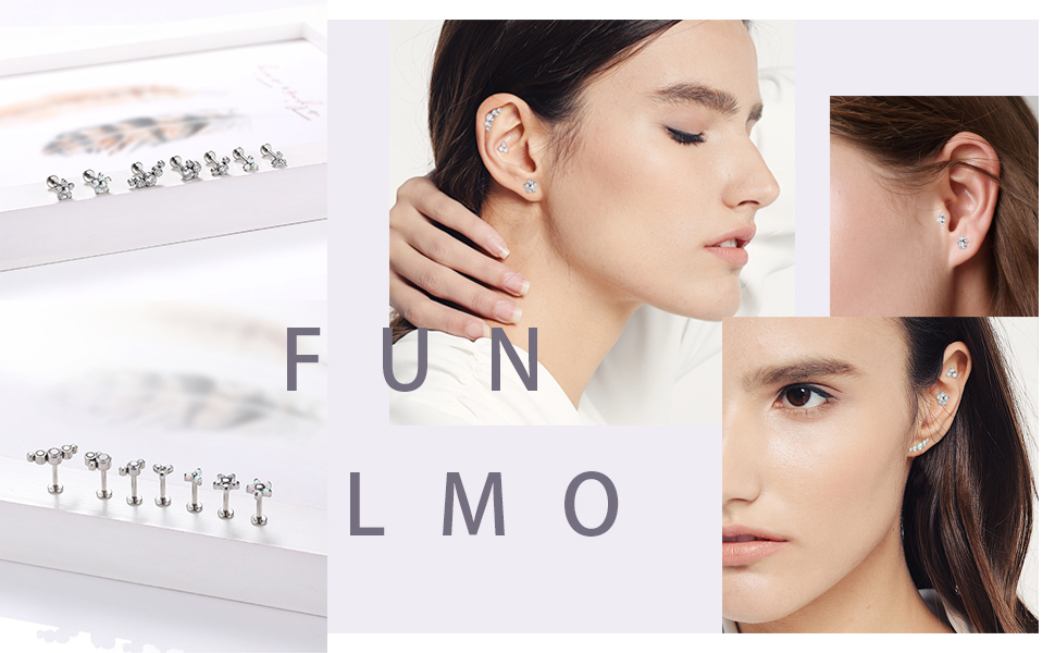 FUNLMO G23 Titanium Labret Studs 16G Lip Piercing