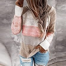 Pullover Damen Kapuze V Ausschnitt Streifen