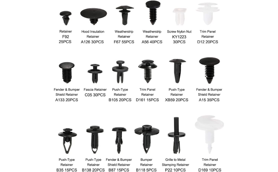 car retainer clips & plastic fasteners kit auto fastener clips with