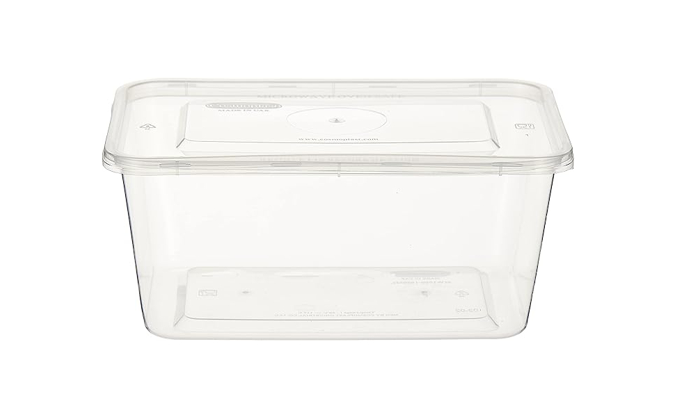 Cosmoplast 1000 ml Pack of 10 Clear Microwave Containers with Clear