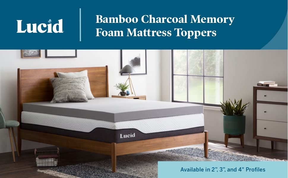 Lucid 4 Inch Bamboo Charcoal Memory Foam Mattress Topper Twin XL