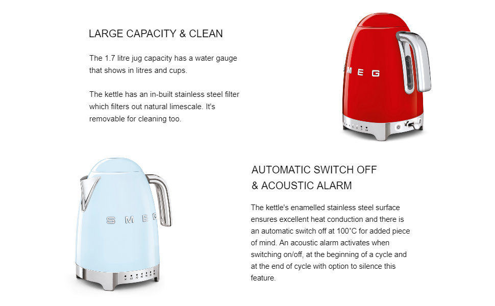 Smeg KLF04BLUK 50's Retro Style Kettle, 7 Temperature Settings, 1.7 L