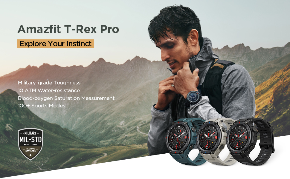 Amazfit T-Rex Pro Smartwatch Fitness Watch - Built-in GPS, Military