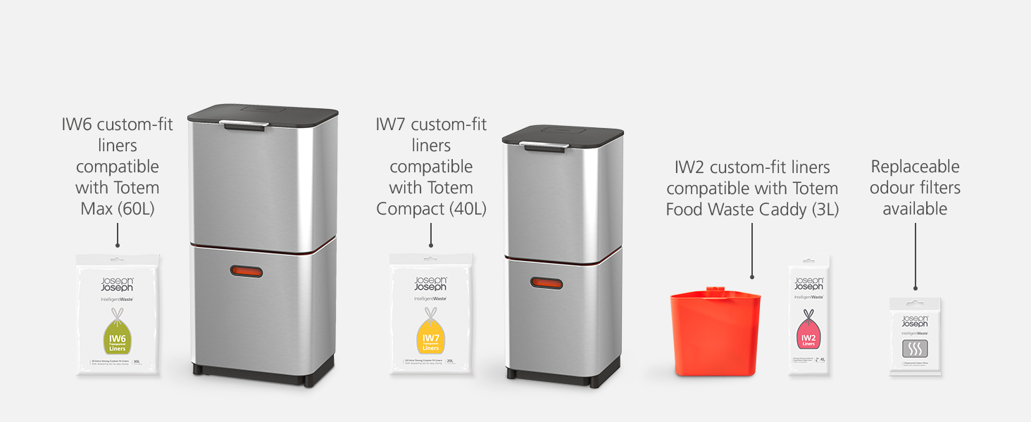 Joseph Joseph Totem Max 60 Litre Waste Separation and Recycling Kitchen Bin, Stone