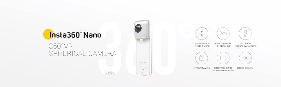 Insta360 Nano 360 Degree Camera VR 3D Panoramic Point and