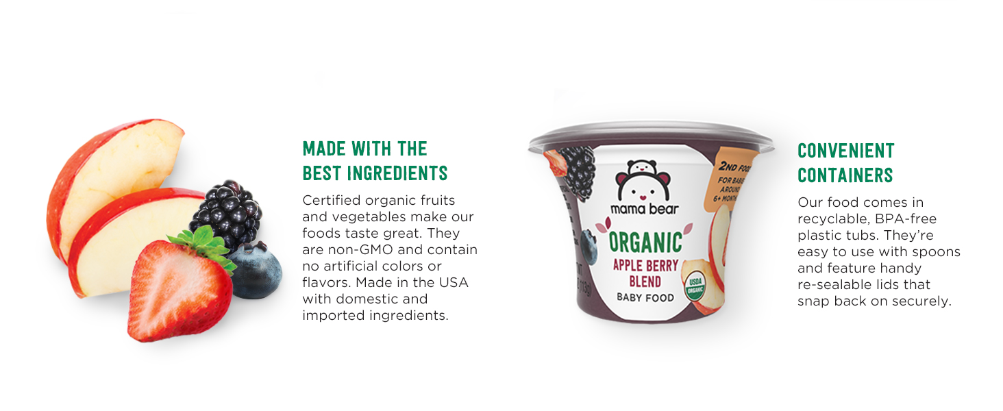 Bear Organic Baby Food, fruit Variety Pack, 4 Oz, apples, berry blend, pears, bananas