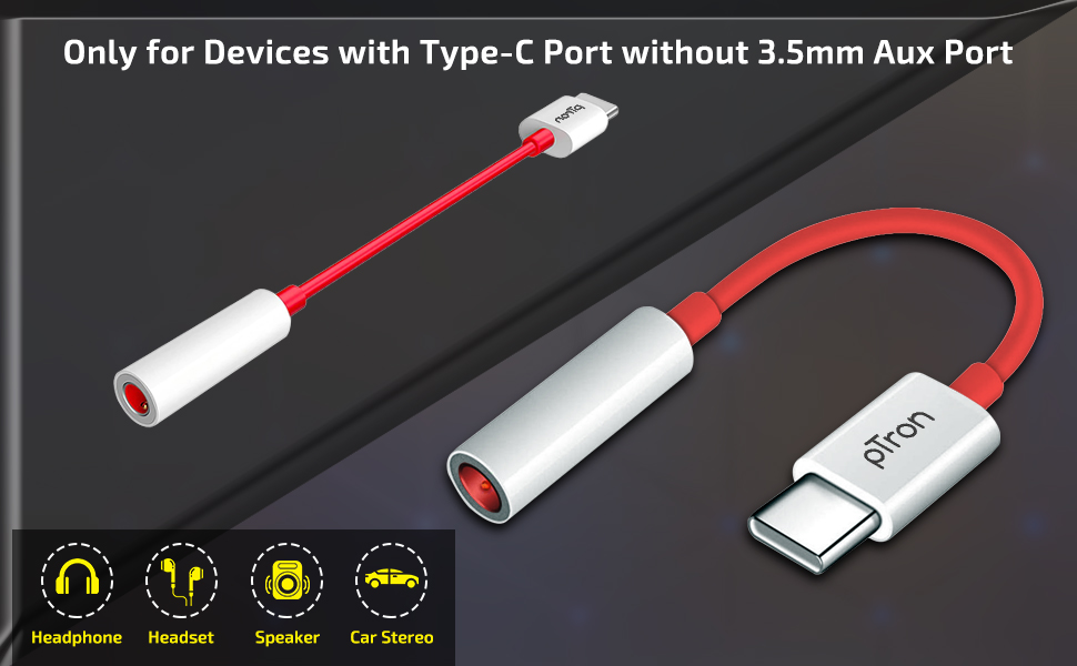 PTron Solero C1 USB Type C to 3.5mm Jack Headphones Audio Connector