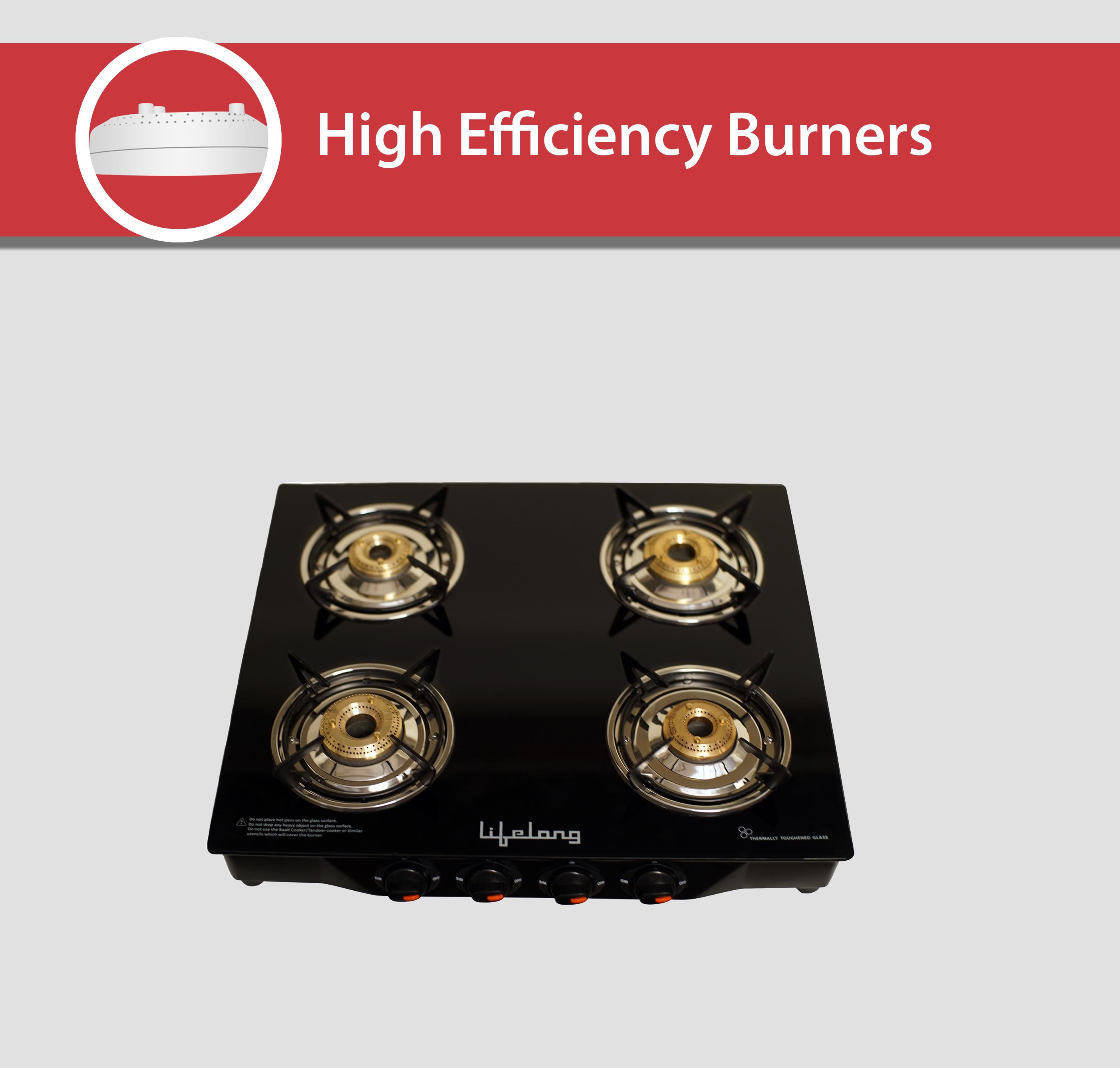 Buy Lifelong Glass Top Gas Stove, 4 Burner Gas Stove, Black (1 year