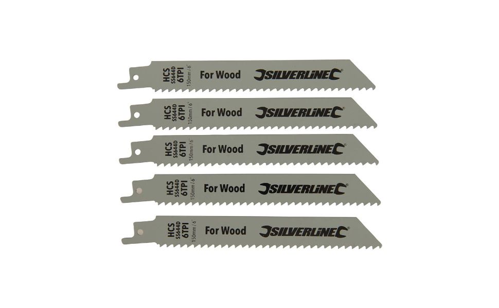 Silverline 598431 Recip Saw Blades for Wood 5pk HCS 6tpi 150 mm