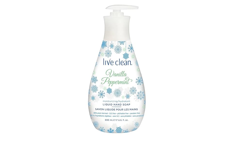 Live Clean Holiday Liquid Hand Soap, Vanilla Peppermint, 500 mL