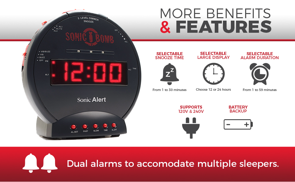 Geemarc Sonic Bomb Extra Loud Alarm Clock with Tone and Volume