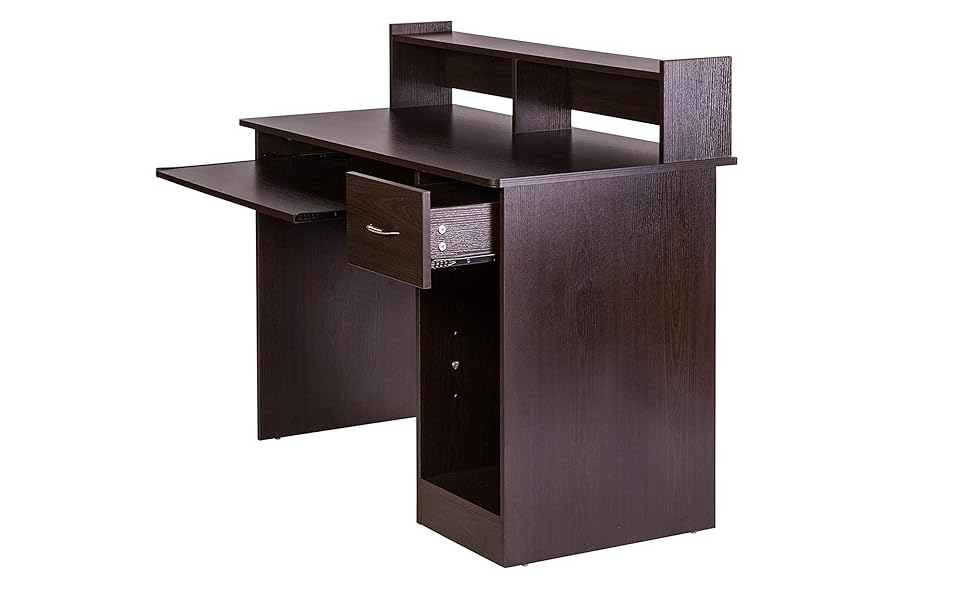 OneSpace Essential Computer Desk, Hutch with PullOut Keyboard, Espresso Home