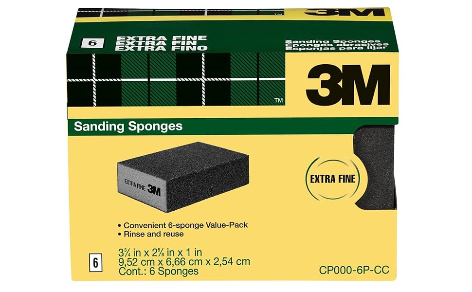 3M CP0006PCC Sanding Sponge Extra Fine Grit, 33/4 in x 25/8 in