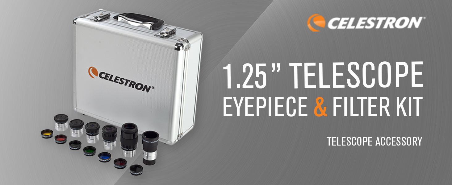 Celestron 94303 1.25 inch Eyepiece & Filter Kit Includes 14 Pieces in Metal FoamLined Carry