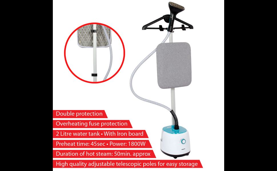 Nikai 1800 Watts Garment Steamer With Ironing Board, Suit Hanger System, 2 Steam Levels, Wrinkle