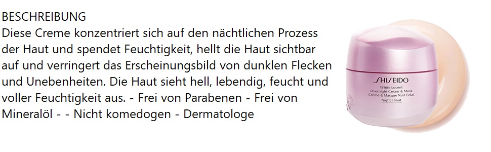 Shiseido White Lucent Overnight Cream & Mask, 75 ml : Amazon