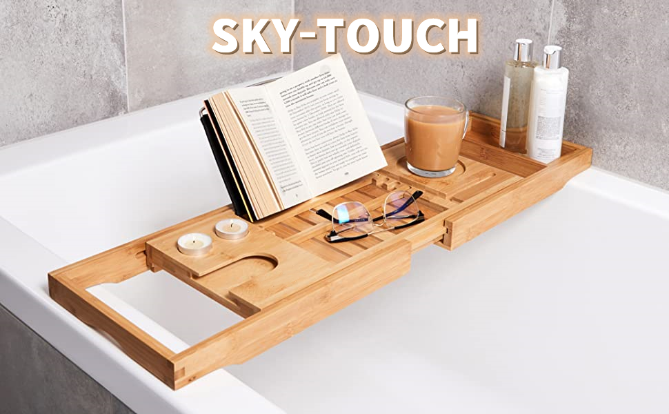 Sky Touch Bathtub Tray Bamboo Bathtub Stand Holder Adjustable Bath Tray