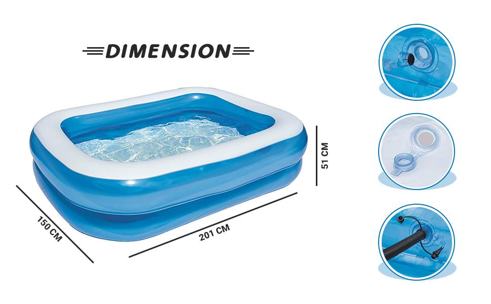 NHR Bestway Blue Rectangular Family Pool, Kiddie Pool, Kids Swimming Pool- 2.01m x 1.50m x 51cm