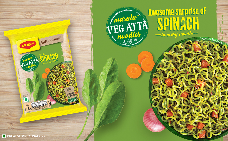 Maggi NutriLicious Masala Veg Atta Noodles with Spinach in Every