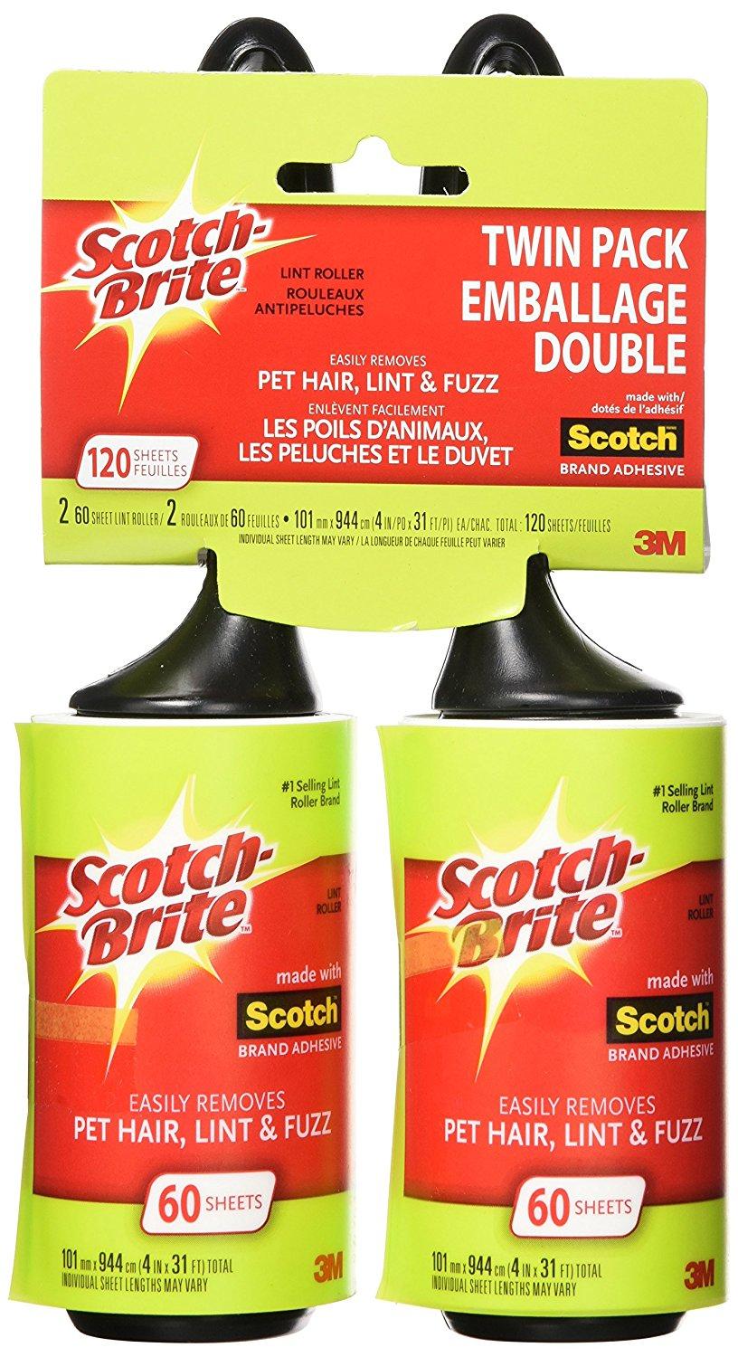 ScotchBrite Lint Roller, 2 Pack, 60 Sheets/Roller, Refillable Lint