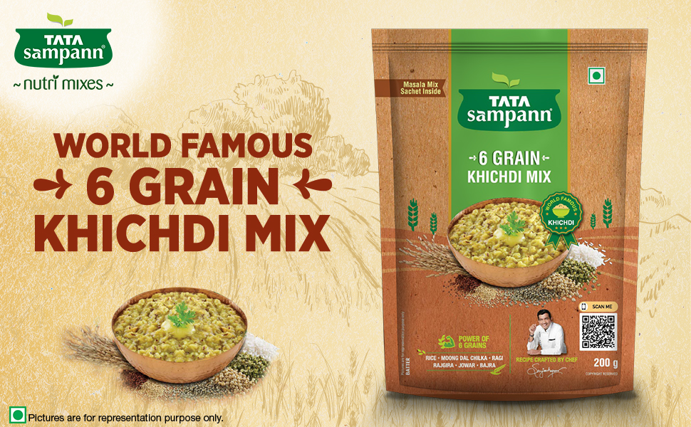 Tata Sampann 6 Grain Khichdi Mix, Instant Ready to Cook Mix, 200g