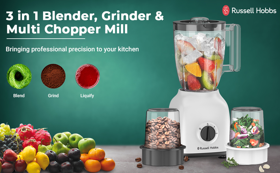 Russell Hobbs 400W 3 in 1 Blender, Grinder & Multi Chopper Mill, 1.5L