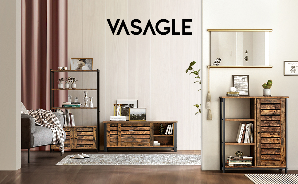 Vasagle Lowell Bookshelf, Storage With 3 Shelves And 2 Louvered