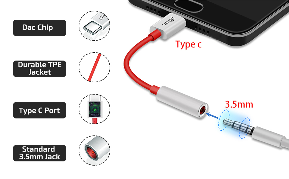 PTron Solero C1 USB Type C to 3.5mm Jack Headphones Audio Connector