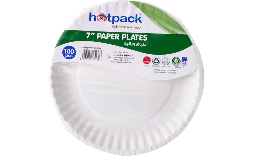 Hotpack Paper Plate 7 Inch, 100 Pieces, 100 Units Buy Online at Best