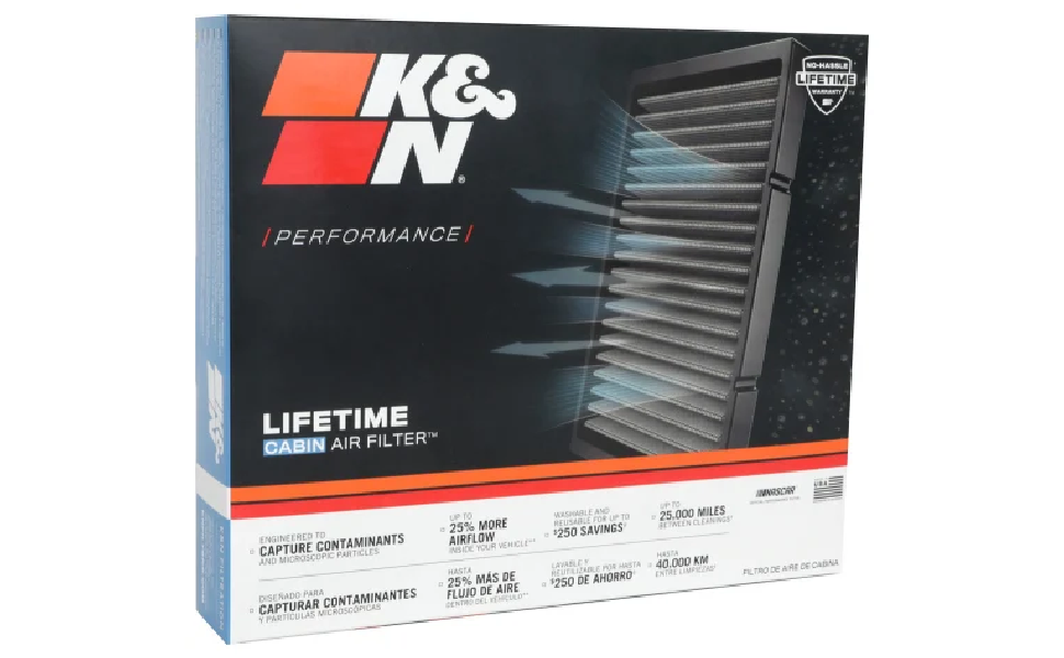 K&N Premium Cabin Air Filter High Performance, Washable, Lasts for the