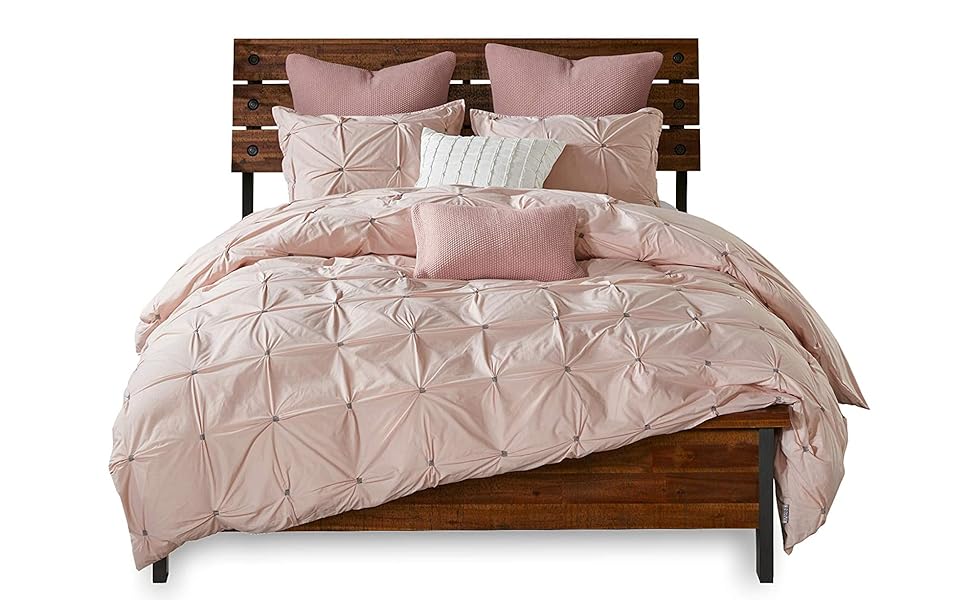 Ink+Ivy Masie Duvet Cover Full/Queen Size Blush, Elastic Embroidery