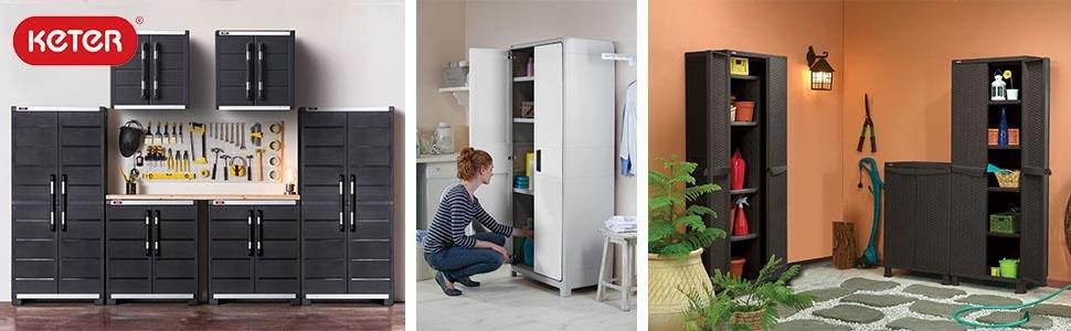 Keter Grey Resin Garage Storage Cabinet With Doors And Shelves Amazon Co Uk Kitchen Home