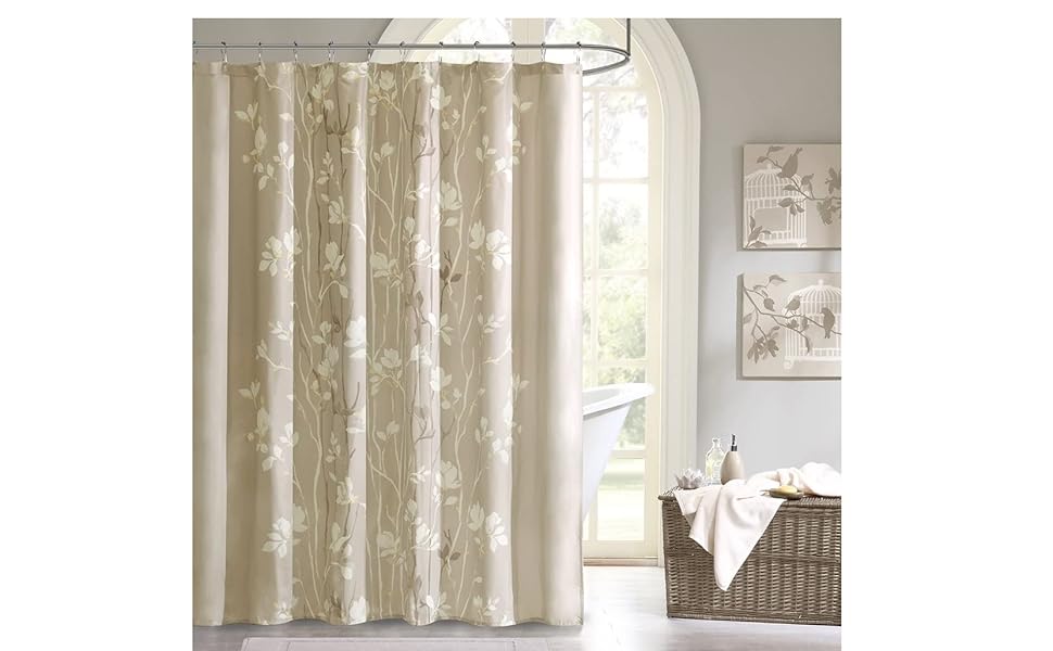 Madison Park Vaughn Floral Tree Taupe Shower Curtain