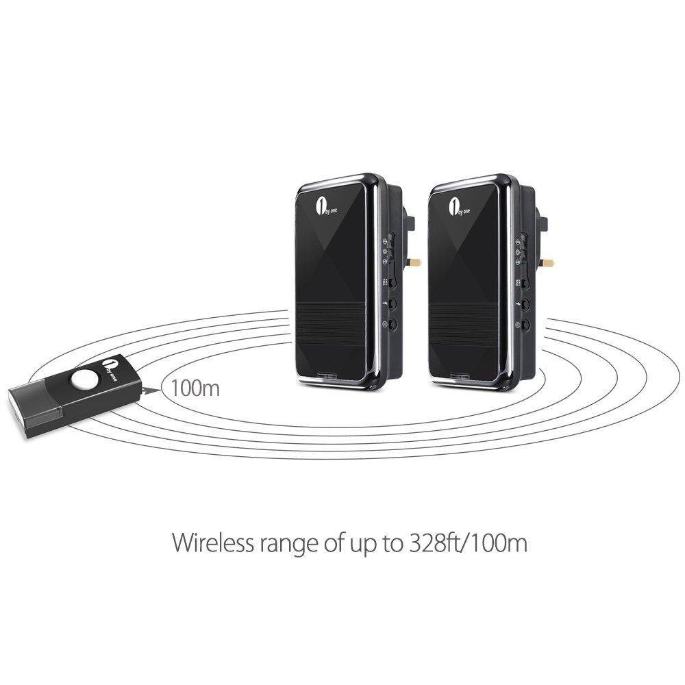 1byone Easy Chime Wireless Doorbell Door Chime Kit, 2 Plugin Receivers & 1 Push Button with CD