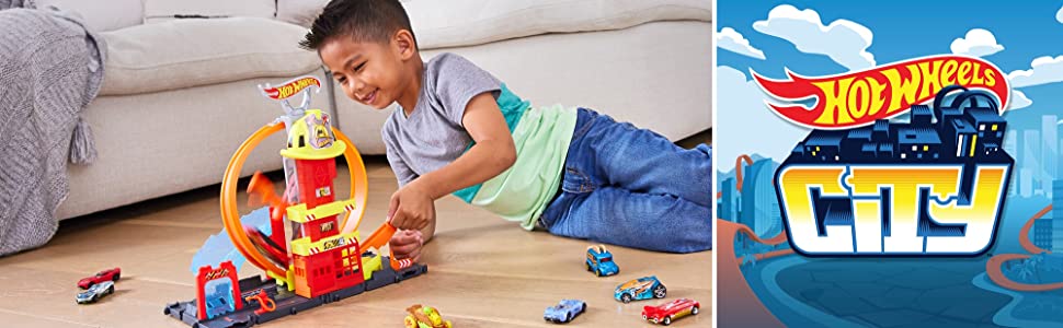 Hot Wheels Toy Car Track Set City Super Loop Fire Station & 1:64 Scale Firetruck, Connects to Other Sets : Amazon.com.au: Toys & Games