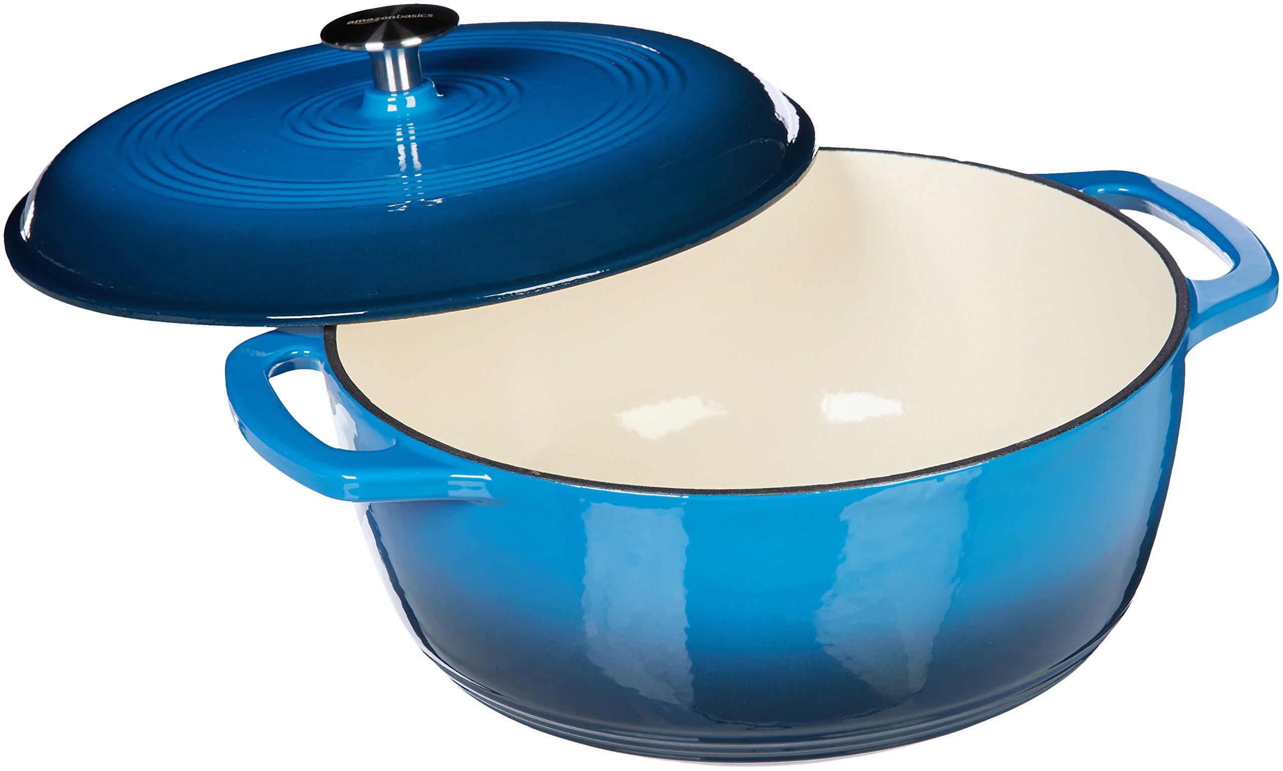AmazonBasics Enameled Cast Iron Covered Dutch Oven, 6Quart, Blue