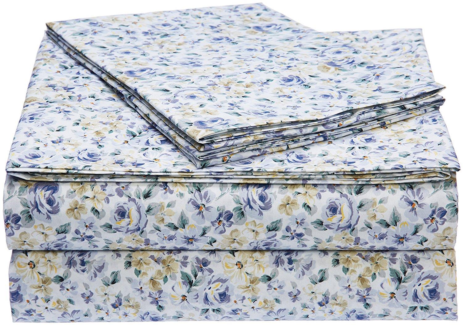 AmazonBasics Microfiber Sheet Set King, Blue Floral Amazon.ca Home