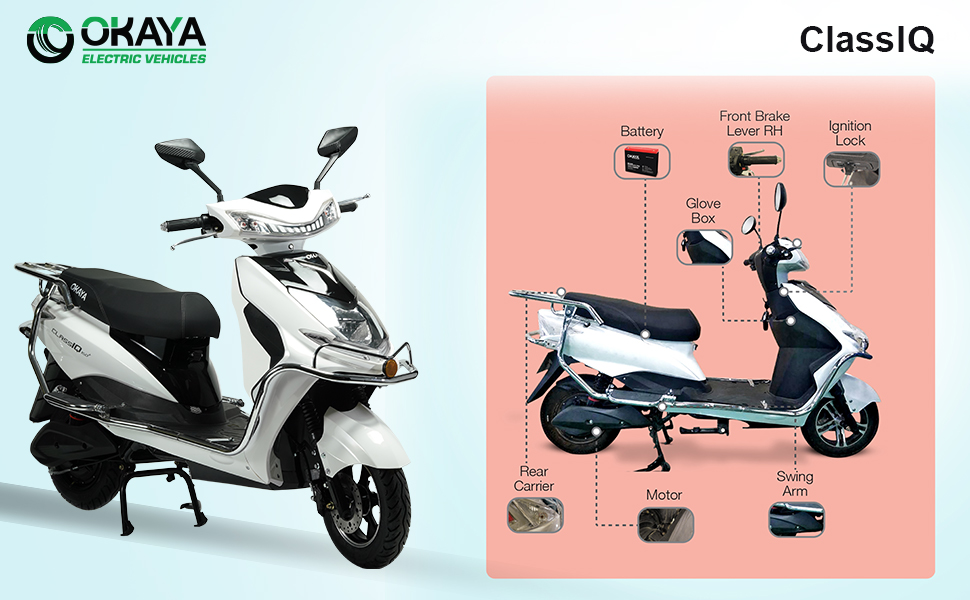 Okaya ClassIQ Electric Scooter 6070 km Range Per Charge Silver
