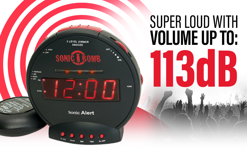Geemarc Sonic Bomb Extra Loud Alarm Clock with Tone and Volume