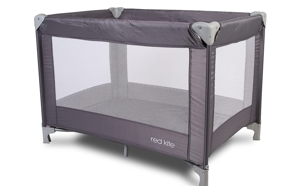 Red Kite Sleeptight Travel Cot Grey. Lightweight Padded Travel Cot