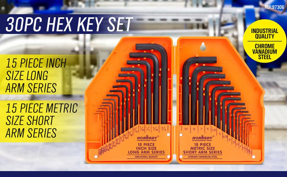 HORUSDY Hex Key Set, Allen Wrench Set Inch/Metric 30Piece MM(0.7mm