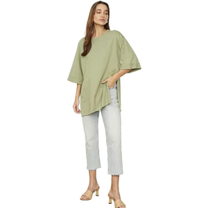 Trendyol womens Double Arm Wide Cut Asymmetric Boyfriend Knitted T-Shirt T-Shirt