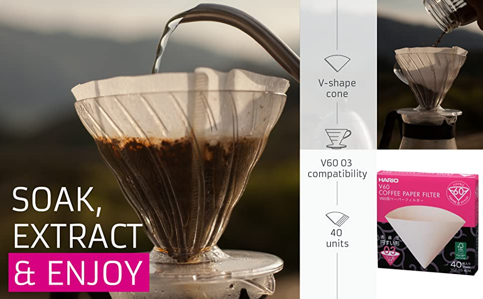 Hario V60 Paper Coffee Filters, Size 01, White, Untabbed