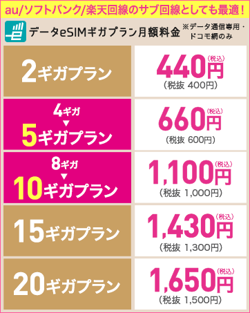 データeSIMギガプラン月額料金
