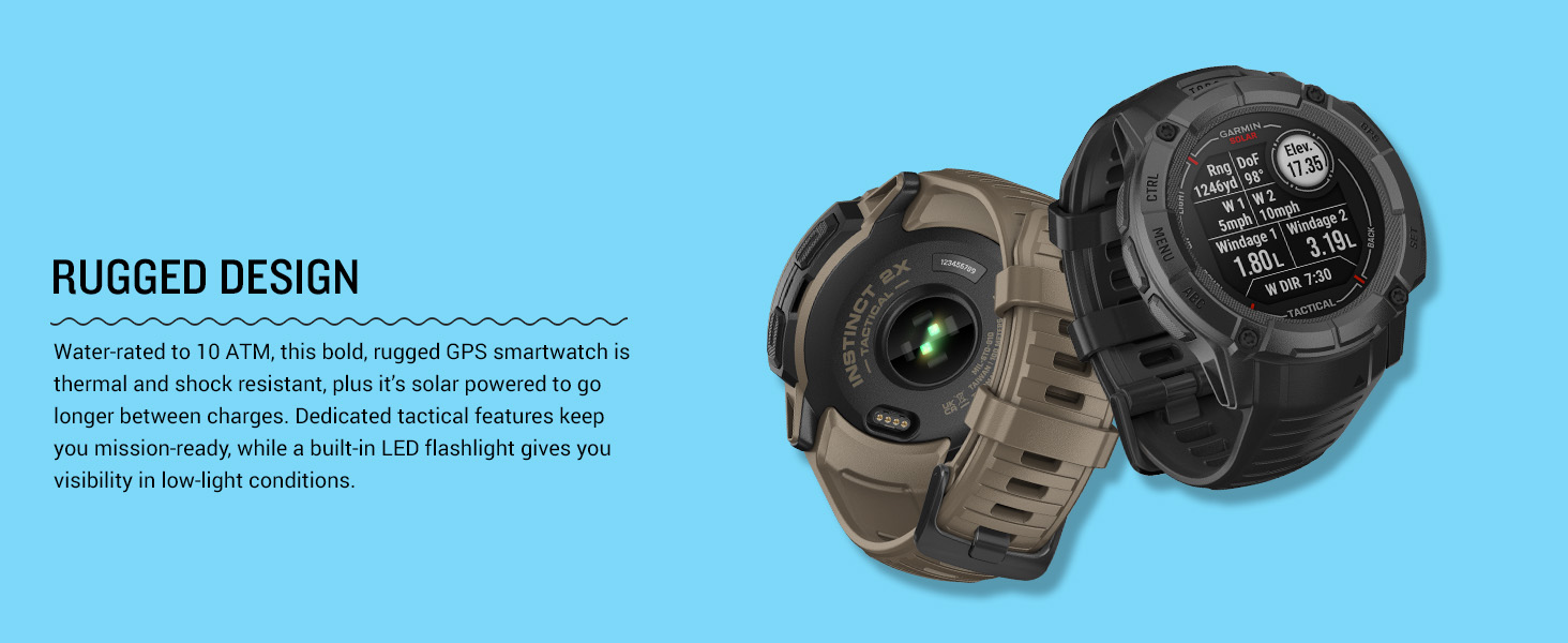 Garmin Instinct 2X Solar Tactical Edition, Rugged GPS Smartwatch, Builtin Flashlight