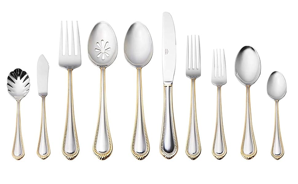 Mikasa Regent Bead Gold 65Piece Stainless Steel Flatware Set, Service