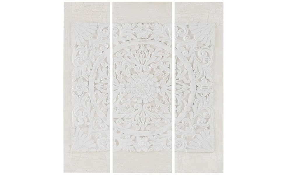 Madison Park Wall Art Living Room Decor White Mandala Damask 3D