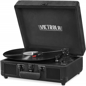 Victrola Vintage 3-Speed Bluetooth Suitcase Turntable with Speakers, Black Velvet