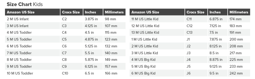 crocs kids size 13