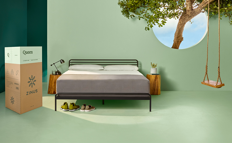 Zinus Memory Foam 12 Inch Green Tea Mattress, Queen + Zinus 14 Inch